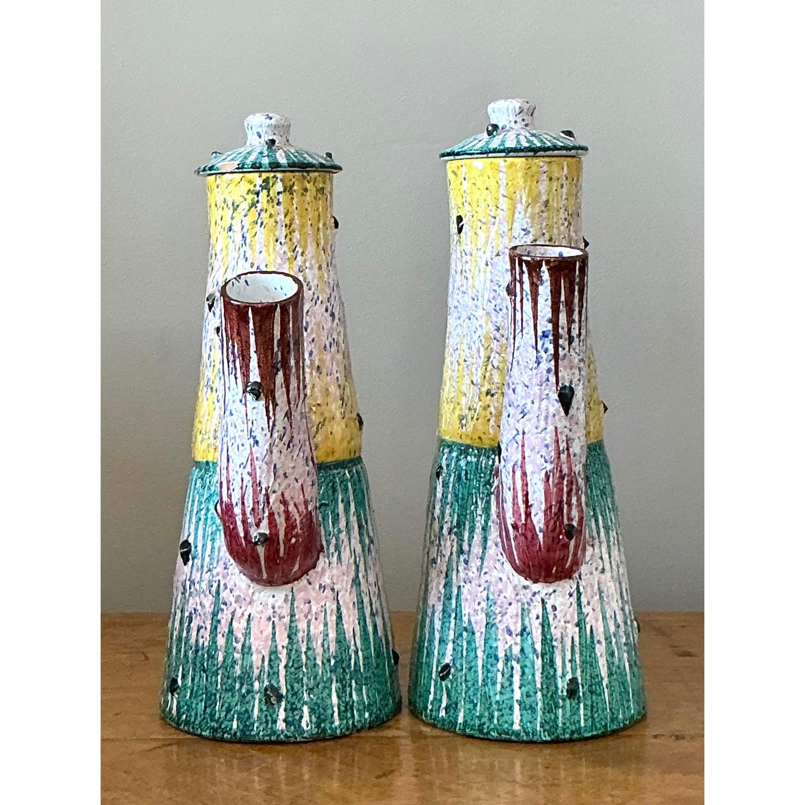 Vintage Italian Glazed Ceramic Pitchers - Set of Two For Sale 1