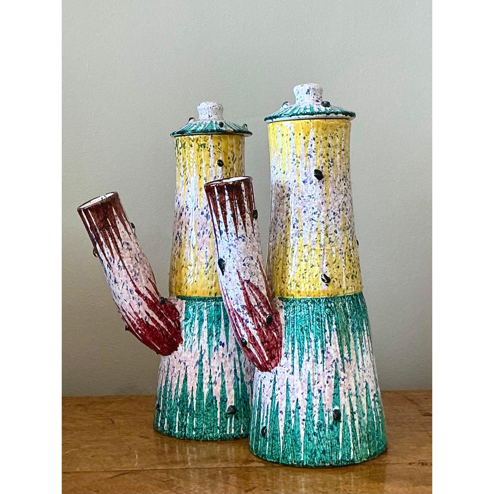 Vintage Italian Glazed Ceramic Pitchers - Set of Two For Sale 2