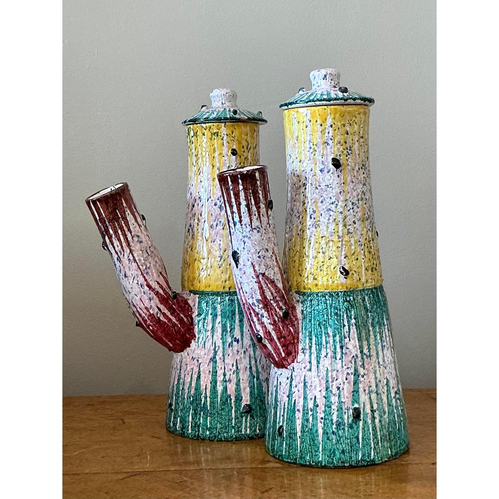 Vintage Italian Glazed Ceramic Pitchers - Set of Two For Sale 3
