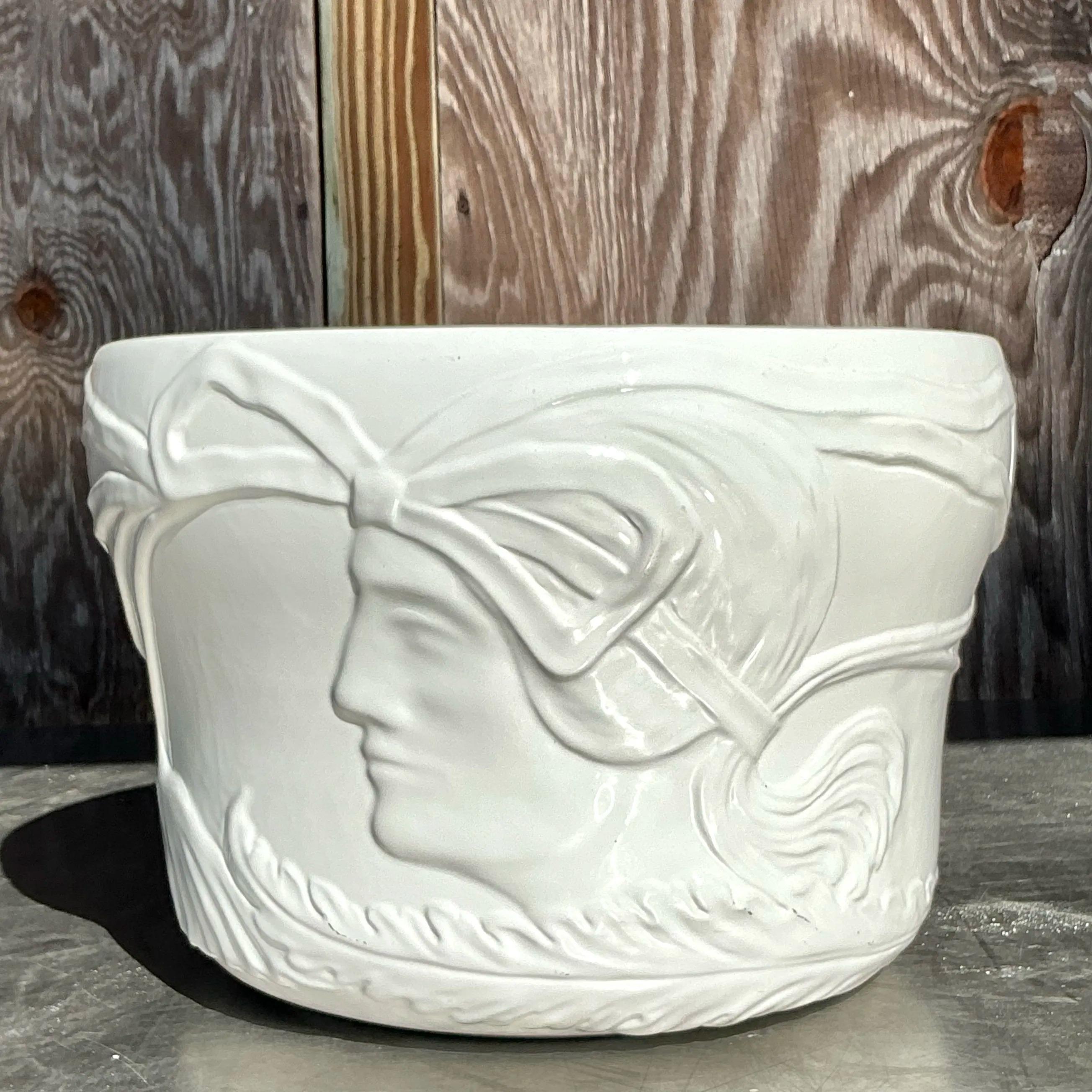 Vintage Italian Glazed Ceramic Planter In Good Condition For Sale In west palm beach, FL
