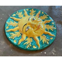 Vintage Italian Glazed Ceramic Sun Plaque
