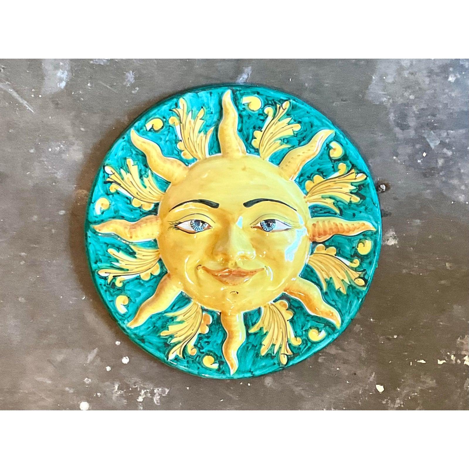 Vintage Italienische glasierte keramische Sonne Plaque im Zustand „Gut“ im Angebot in West Palm Beach, FL