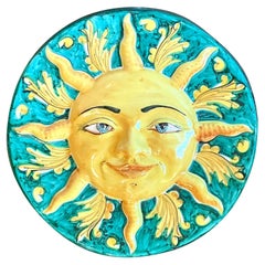 Vintage Italienische glasierte keramische Sonne Plaque