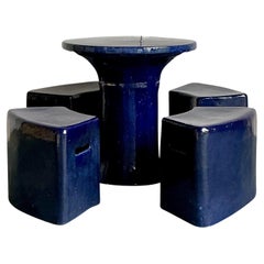 Table et tabourets vintage en céramique émaillée italienne - Lot de 5