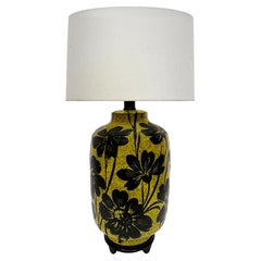 Vintage Italian Glazed Ceramic Table Lamp, Hand-Painted Flowers, Oriental Base