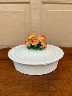 Vintage Italian Glazed Ceramic Trompe l'Oeil Mushroom Casserole Dish