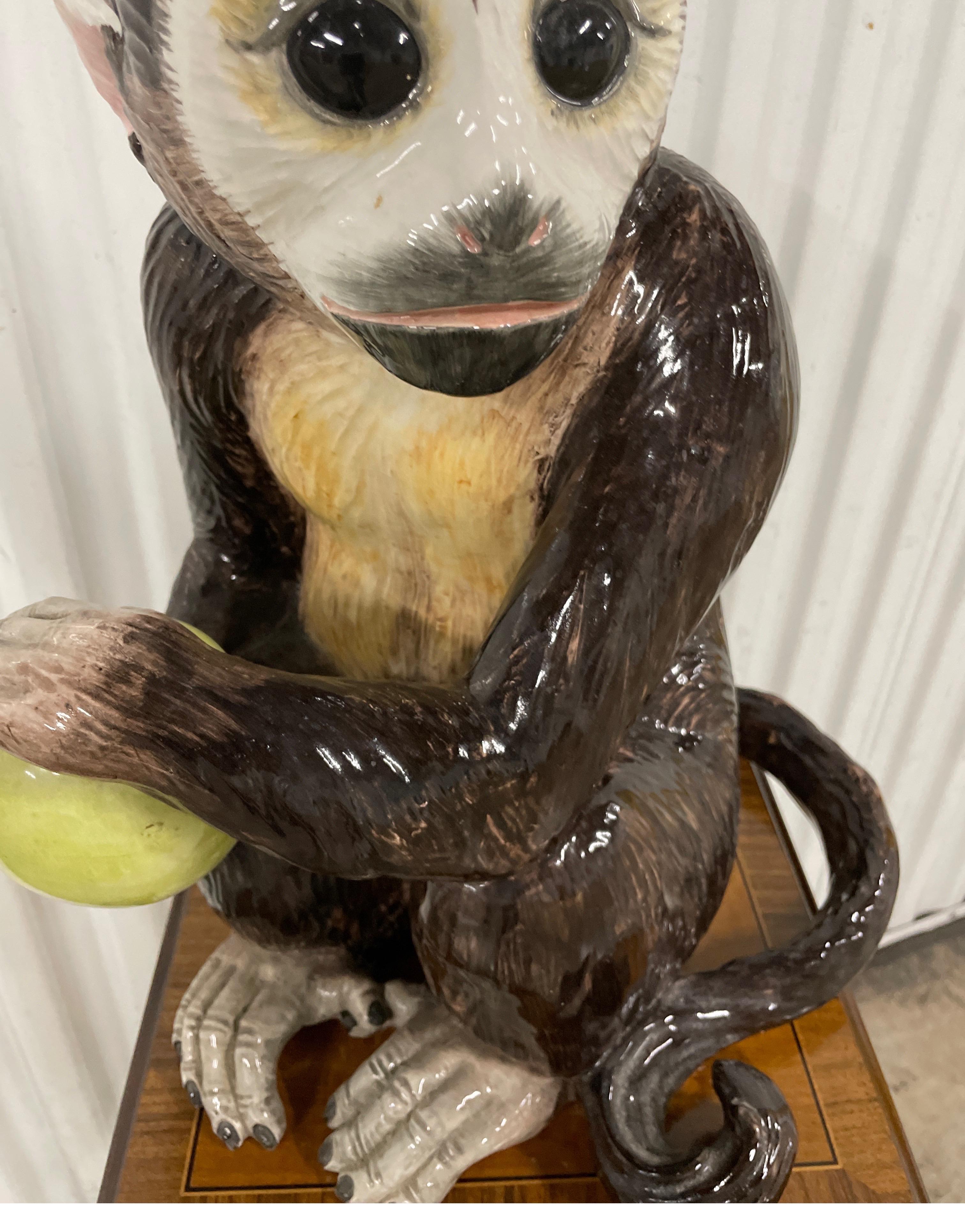 Vintage Italian Glazed Porcelain Seated Monkey 3