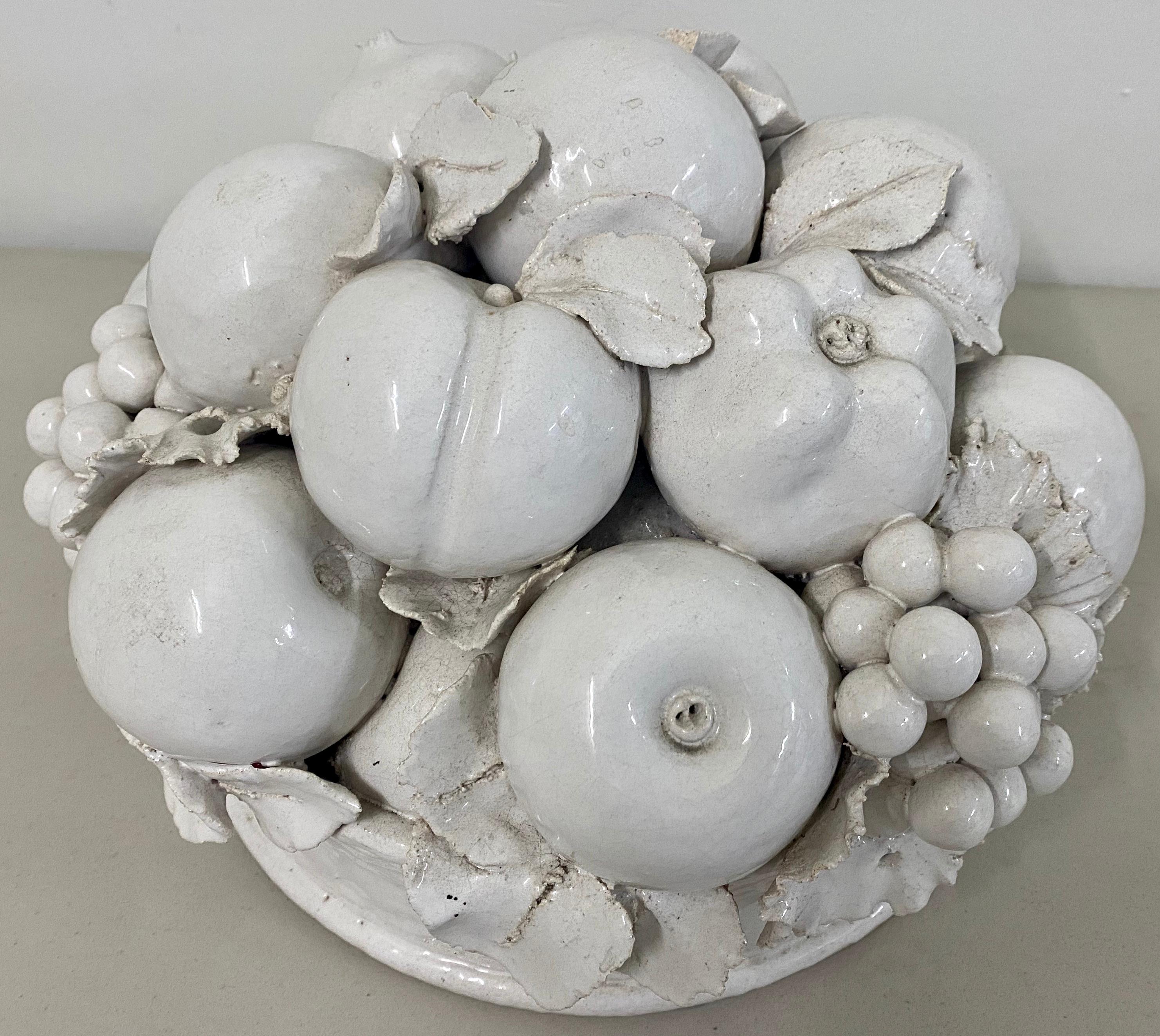 Vintage Italian Glazed Stoneware Fruit Bowl Centerpiece, circa 1940 In Good Condition In San Francisco, CA
