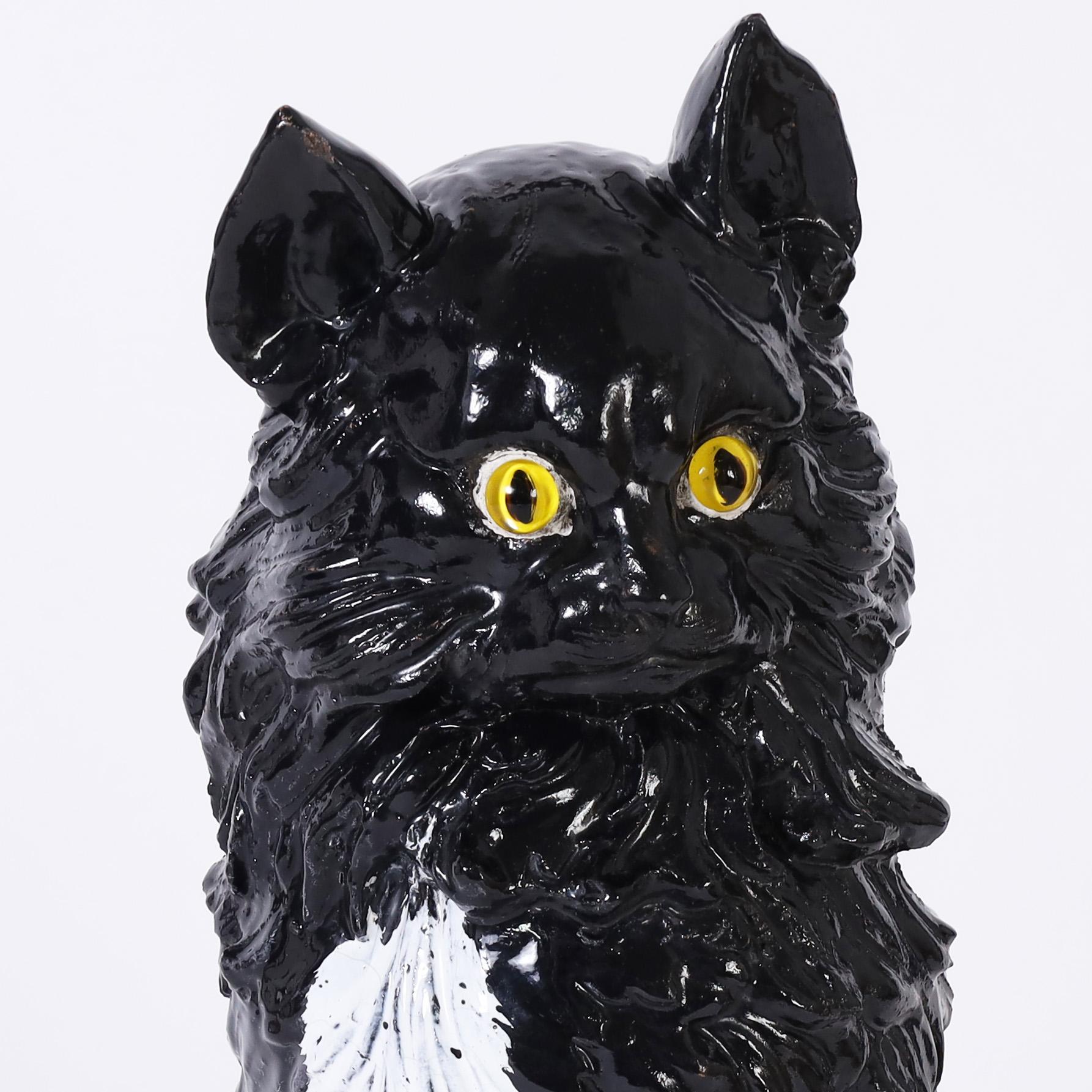 20th Century Vintage Italian Glazed Terra Cotta Cat Sculpture For Sale