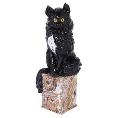 Vintage Italian Glazed Terra Cotta Cat Sculpture