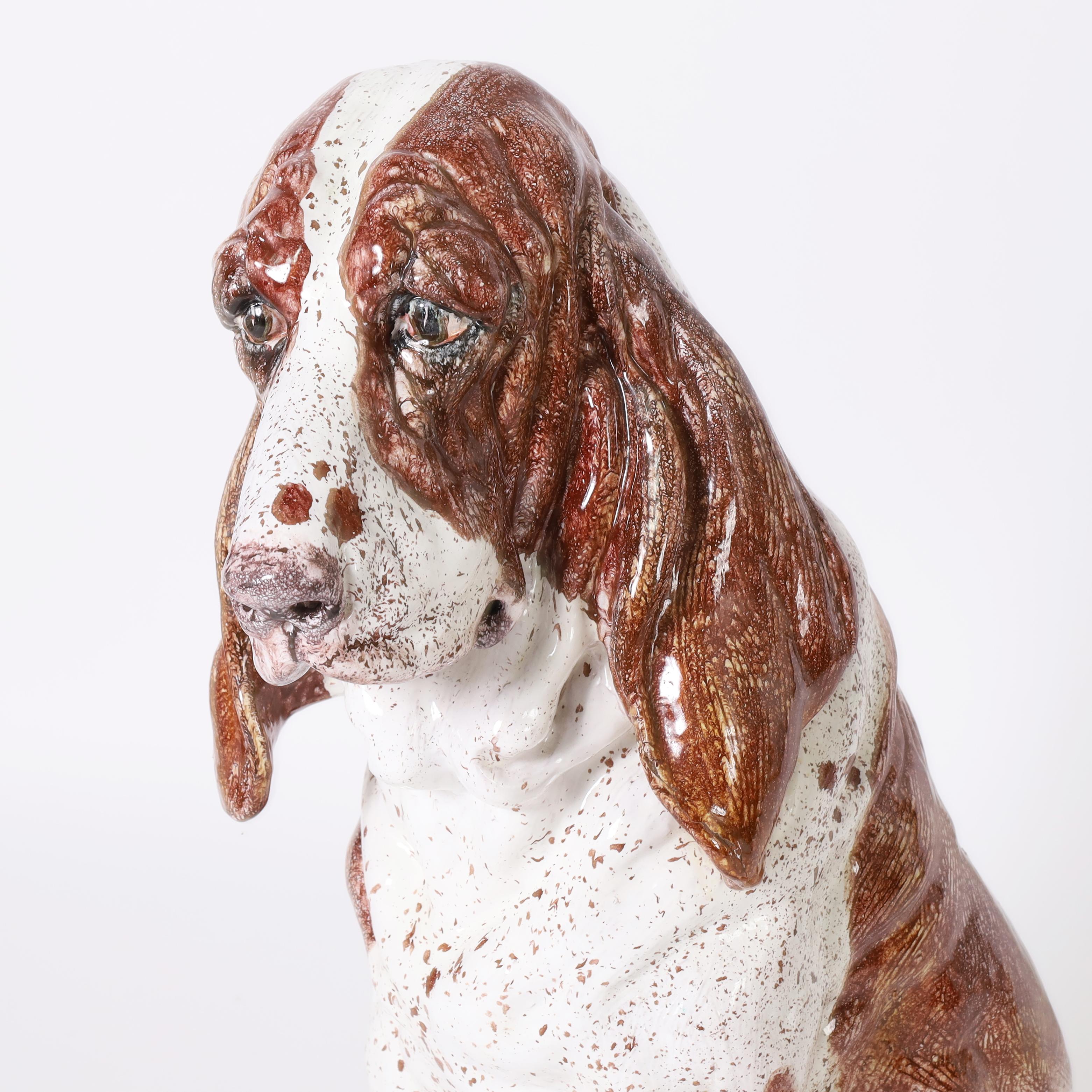 Vintage Italienisch glasiert Terrakotta Hund im Zustand „Gut“ im Angebot in Palm Beach, FL