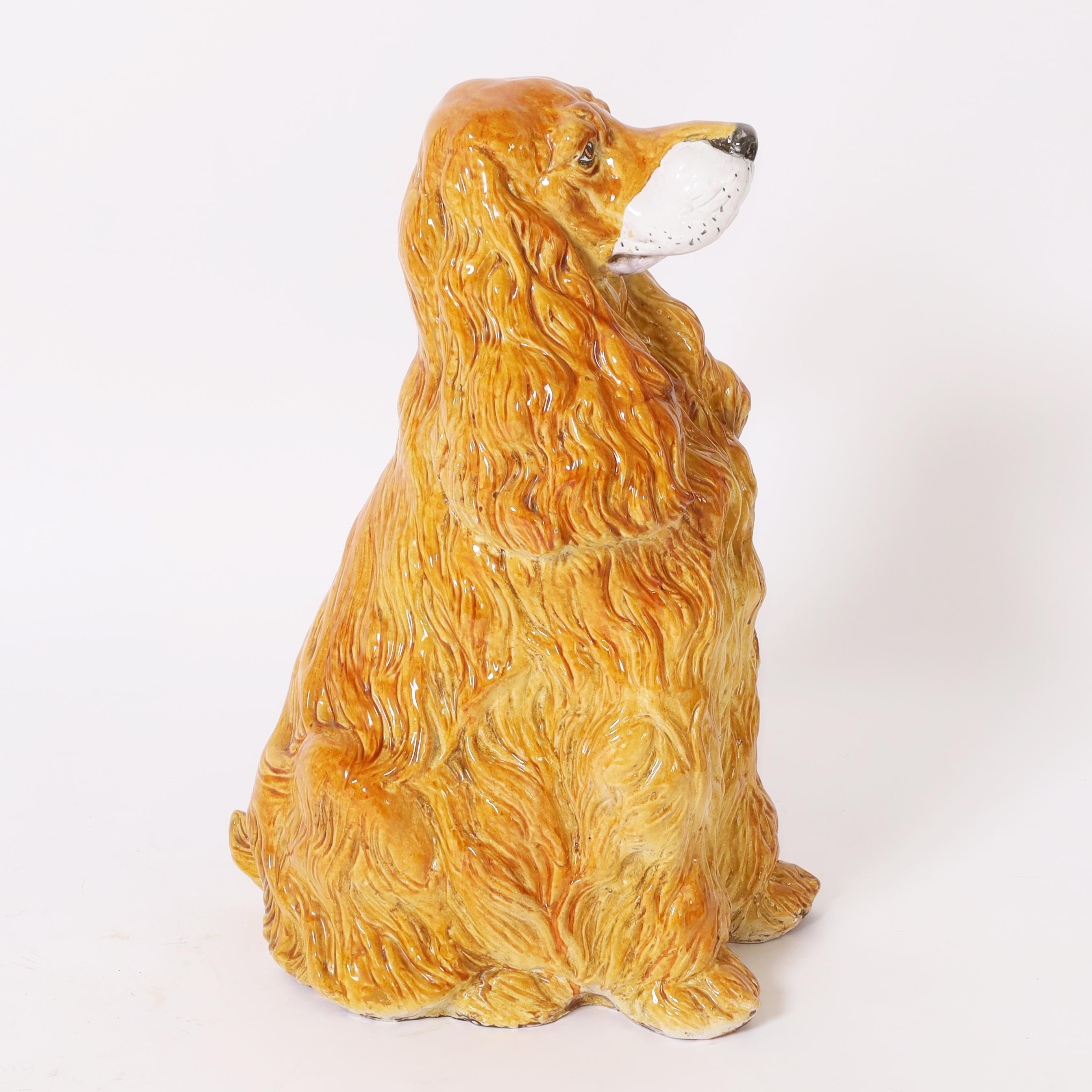 Perro o Cocker Spaniel Antiguo de Terracota Esmaltada Italiana Italiano en venta