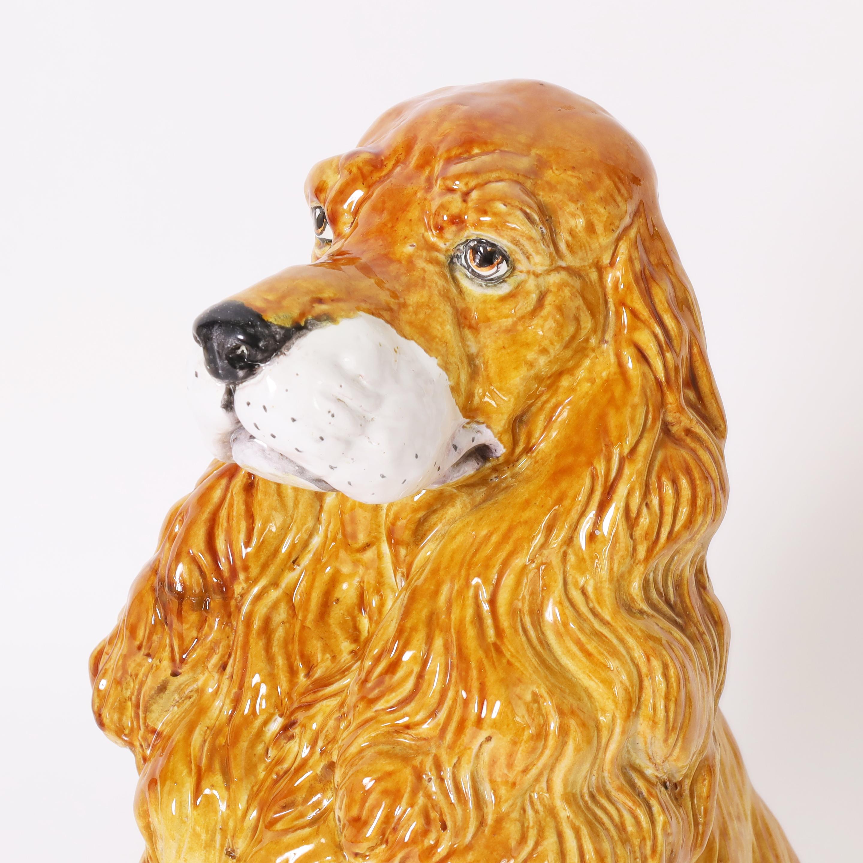 Perro o Cocker Spaniel Antiguo de Terracota Esmaltada Italiana Glaseado en venta