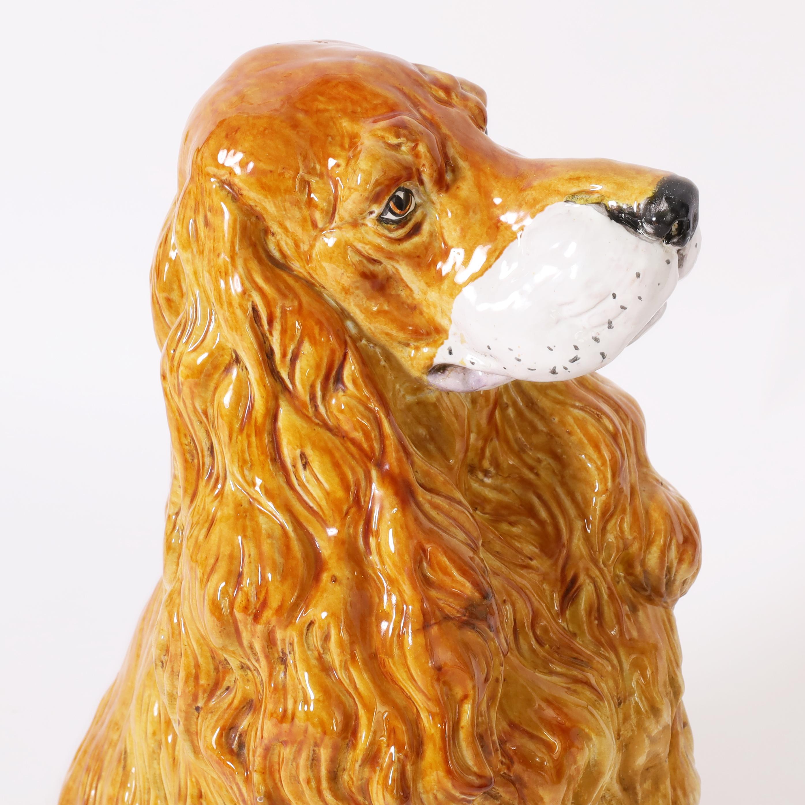 Perro o Cocker Spaniel Antiguo de Terracota Esmaltada Italiana en Bueno estado para la venta en Palm Beach, FL