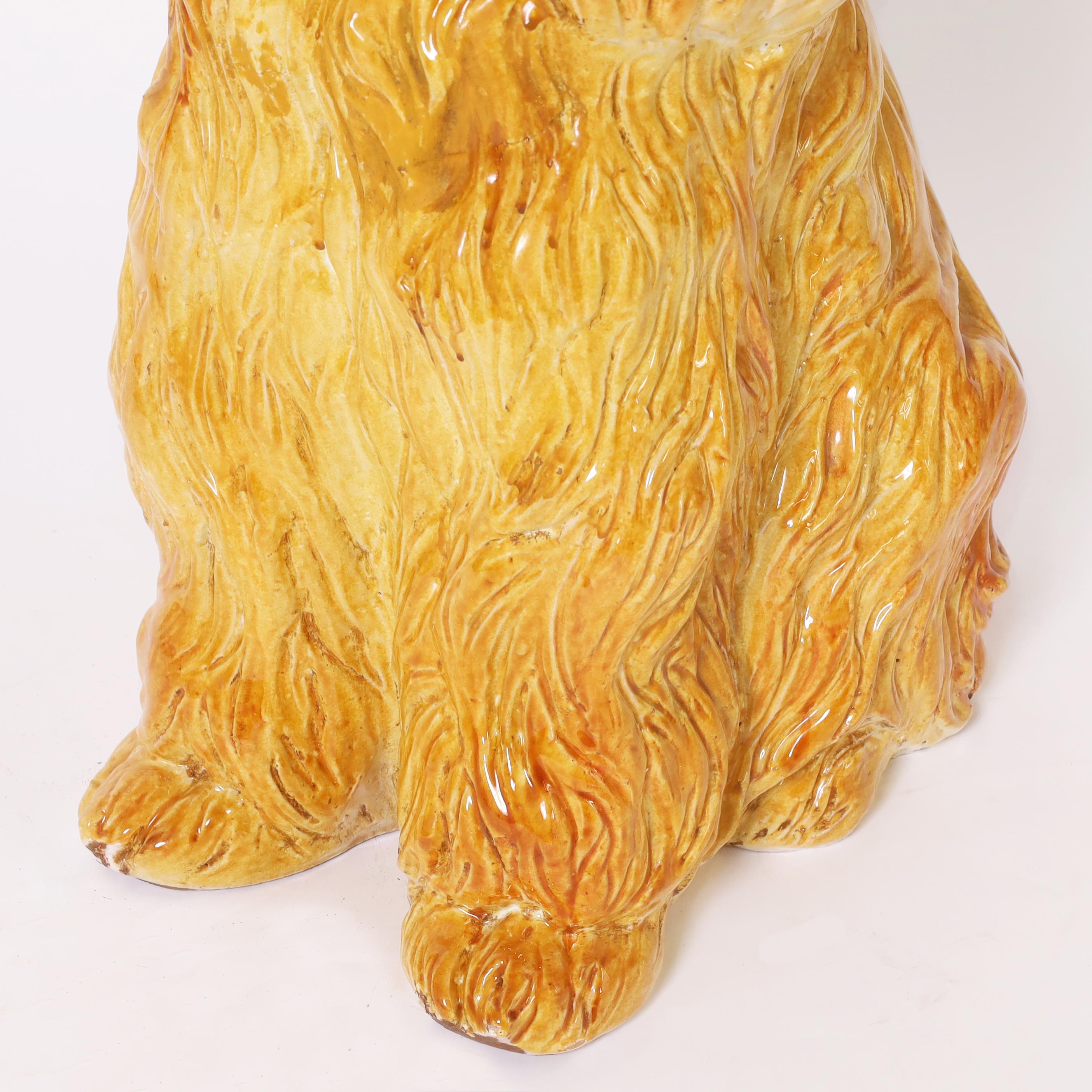 Perro o Cocker Spaniel Antiguo de Terracota Esmaltada Italiana siglo XX en venta