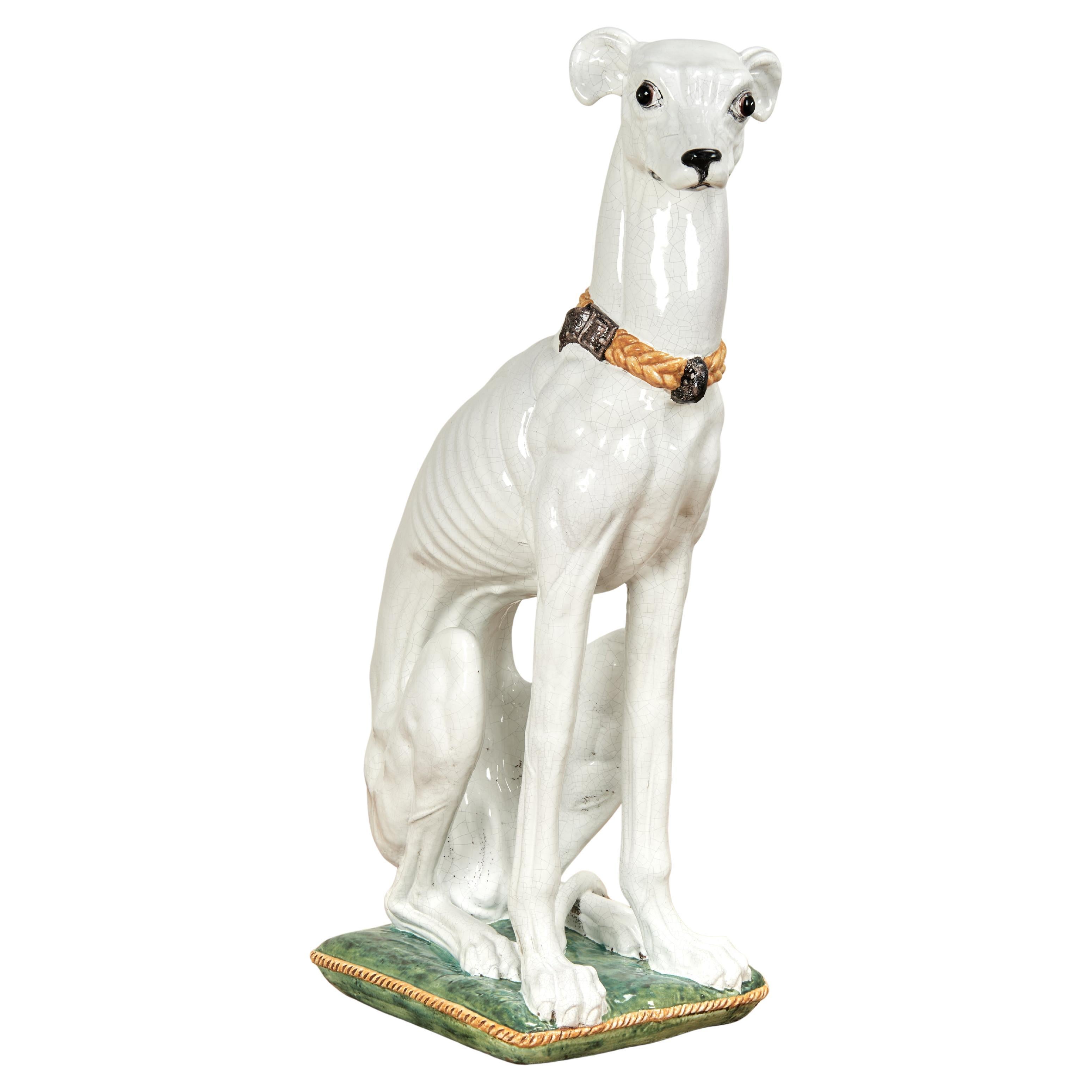 Cane o levriero in terracotta italiana smaltata vintage