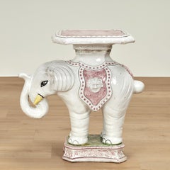 Vintage Italian Glazed Terra Cotta Elephant Stand
