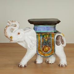 Vintage Italian Glazed Terra Cotta Elephant Stand