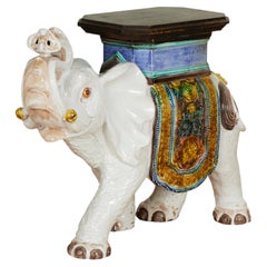 Vintage Italian Glazed Terra Cotta Elephant Stand
