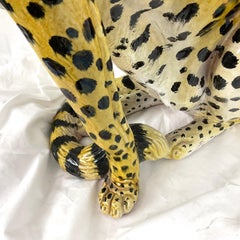 Vintage Italian Glazed Terra Cotta Large Cheetah Figure