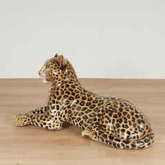 Vintage Italian Glazed Terra Cotta Leopard Sculpture