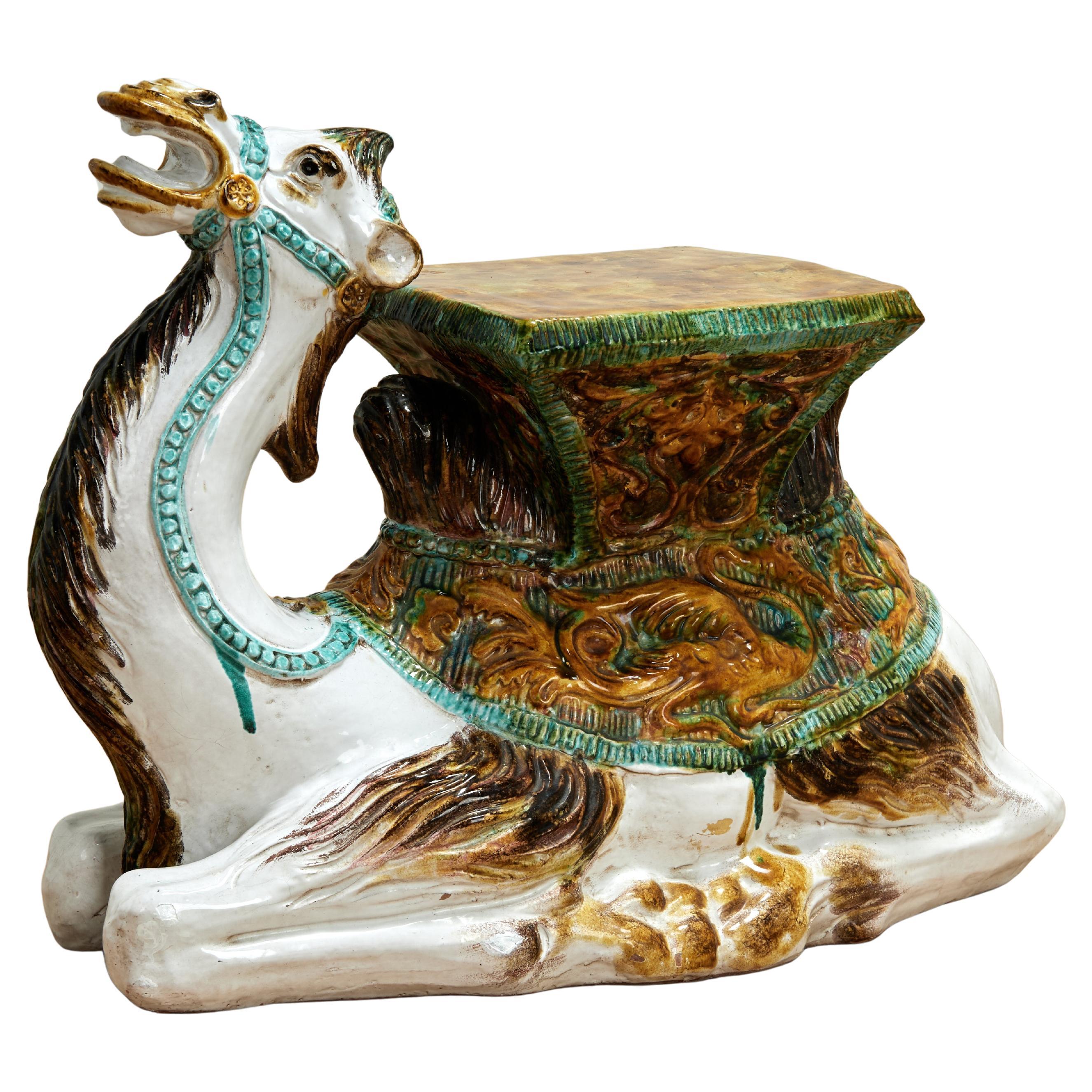 Vintage Italian Glazed Terra Cotta Stool or Stand For Sale