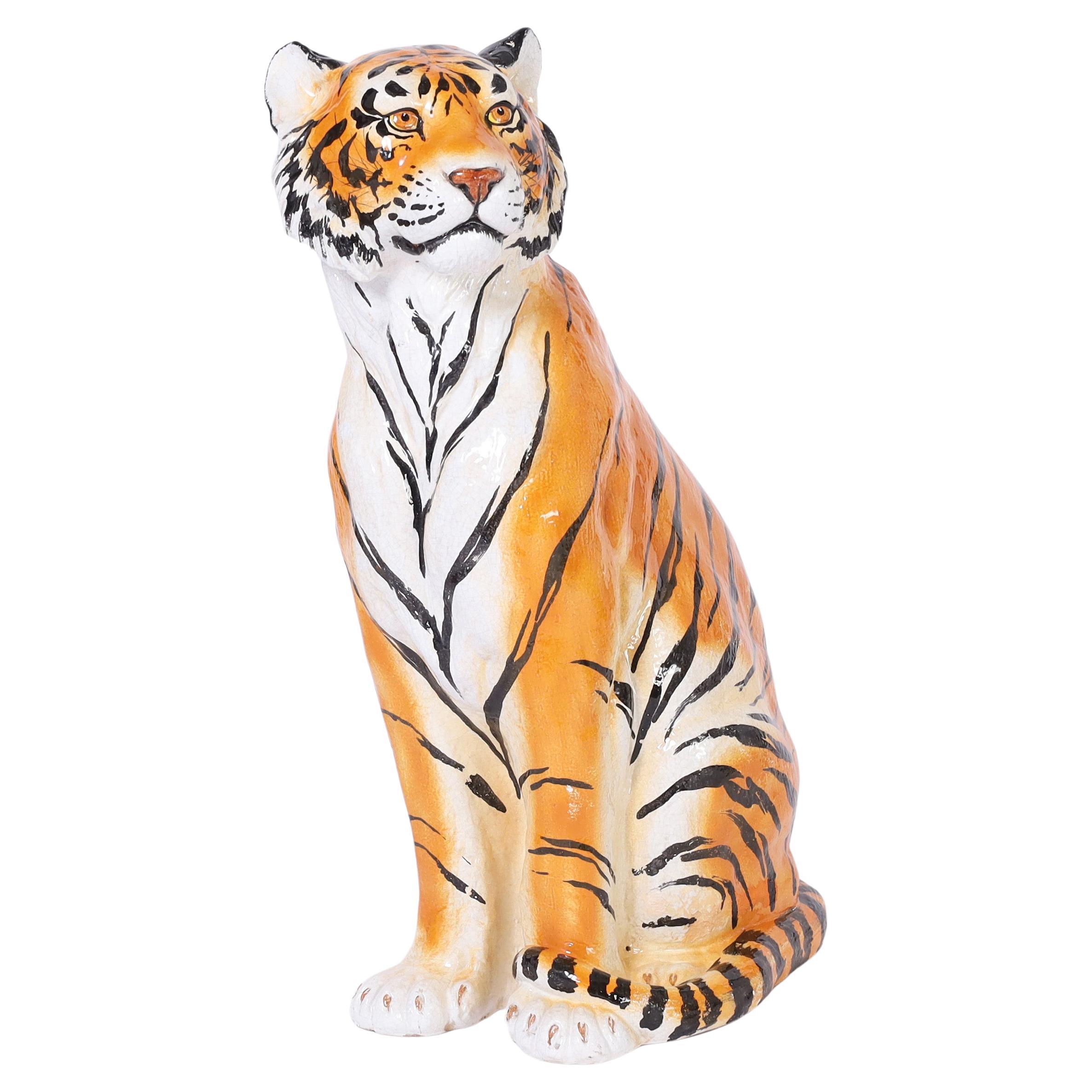Italienischer glasierter Terrakotta-Tiger im Vintage-Stil