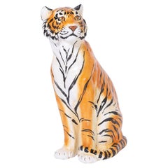 Italienischer glasierter Terrakotta-Tiger im Vintage-Stil