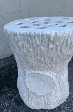 Vintage Italian Glazed Terra Cotta Tree Stump Garden Seat