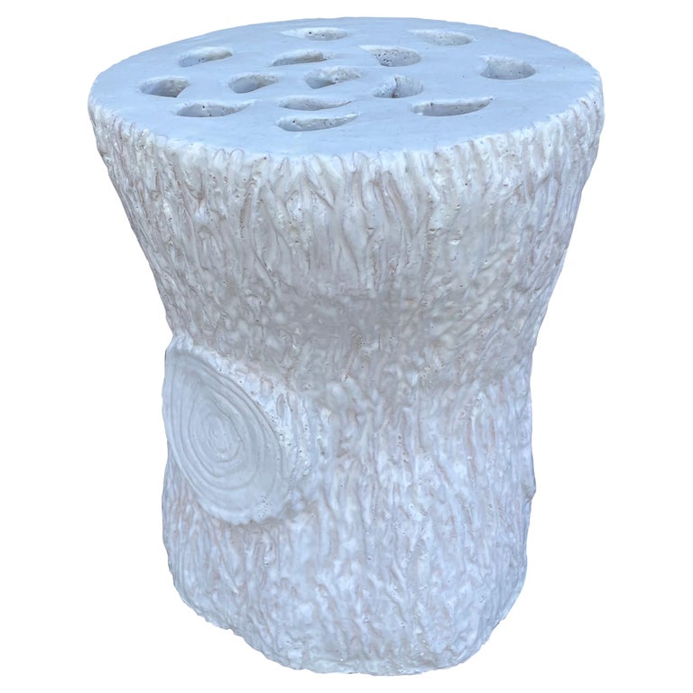 Vintage Italian Glazed Terra Cotta Tree Stump Garden Seat For Sale