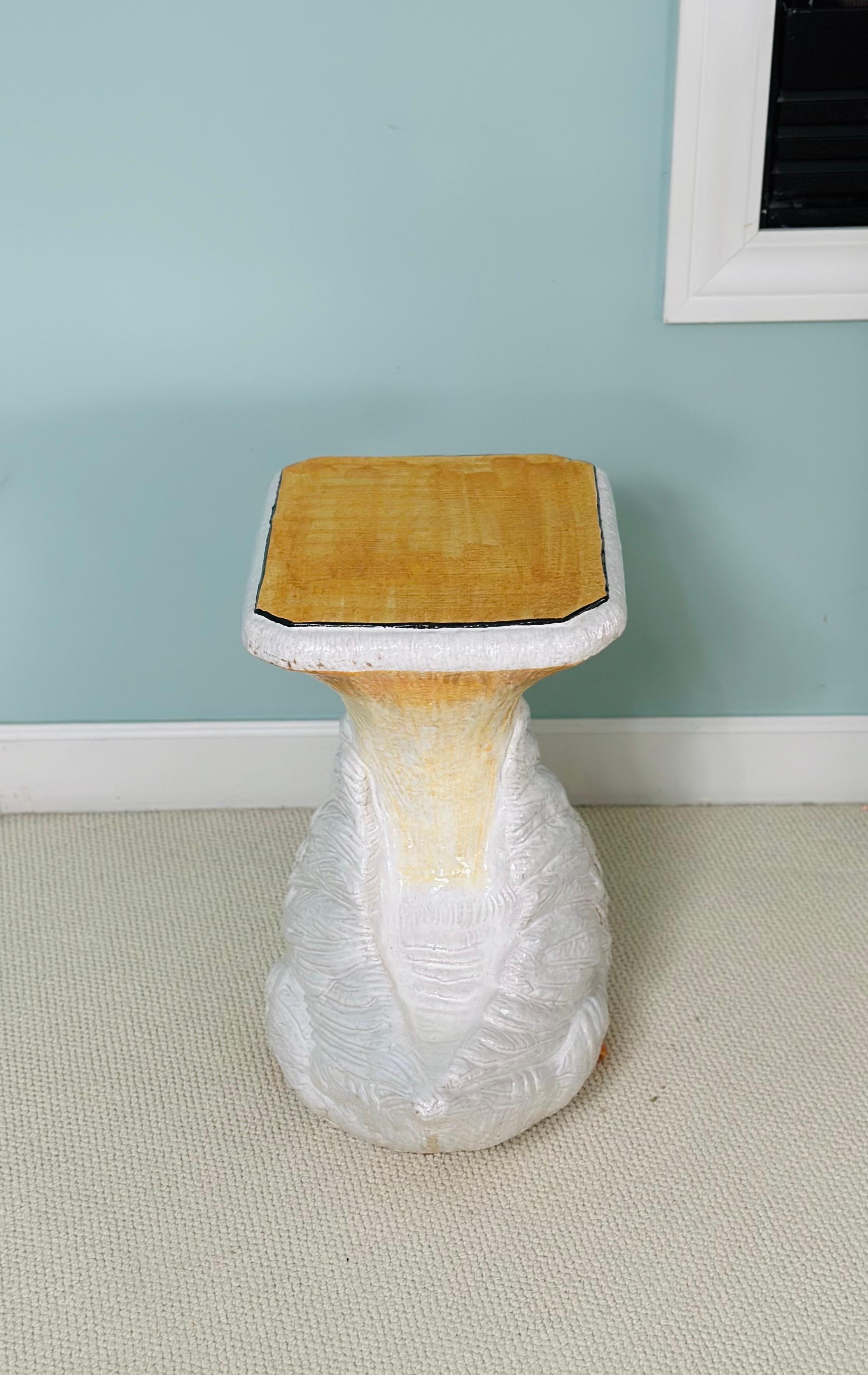 Vintage Italian Glazed Terracotta Ceramic Swan Garden Stool or Side Table 1