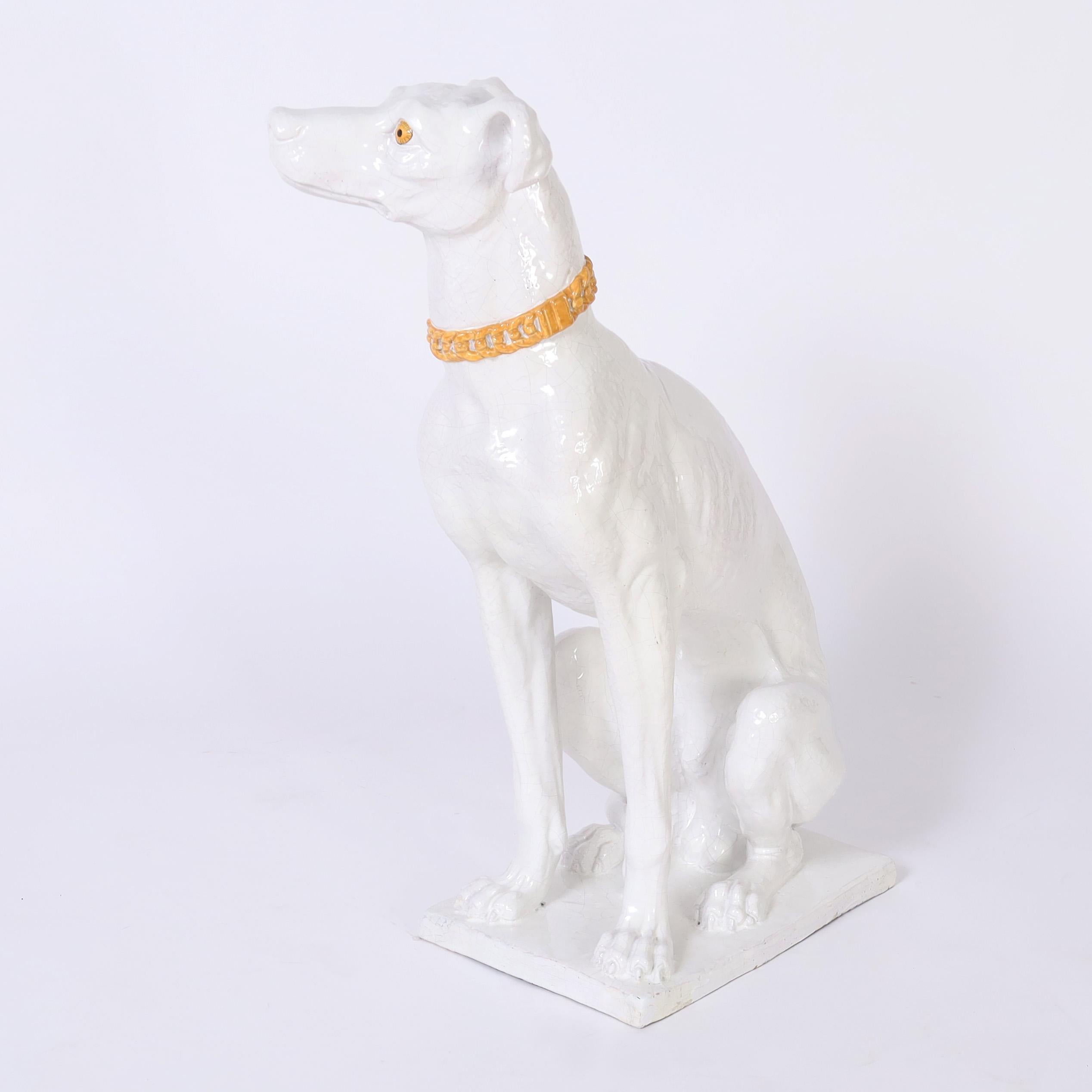 Mid-Century Modern Vintage Italian Glazed Terracotta Dog For Sale