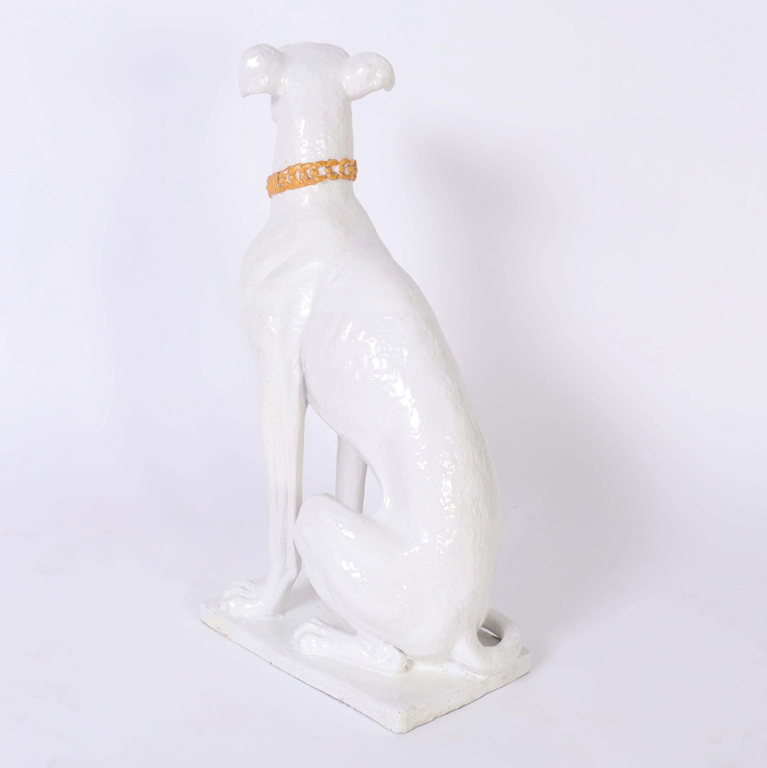 Vintage Italian Glazed Terracotta Dog In Good Condition For Sale In Palm Beach, FL