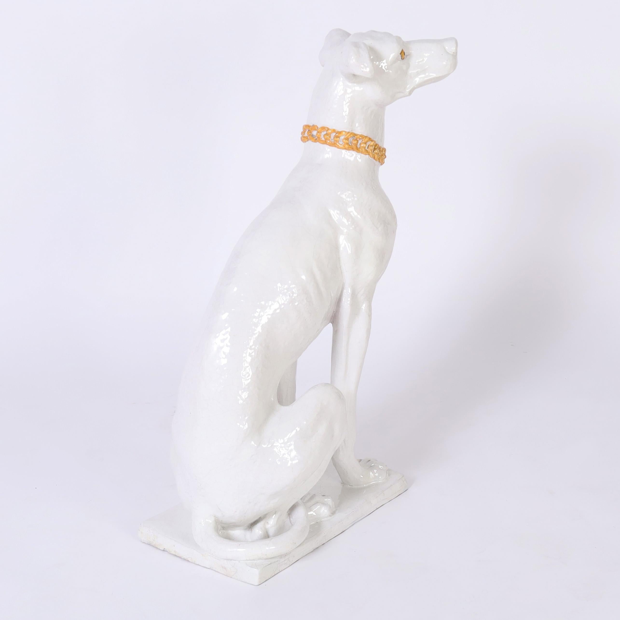 Vintage Italienischer glasierter Terrakotta Hund im Zustand „Gut“ im Angebot in Palm Beach, FL