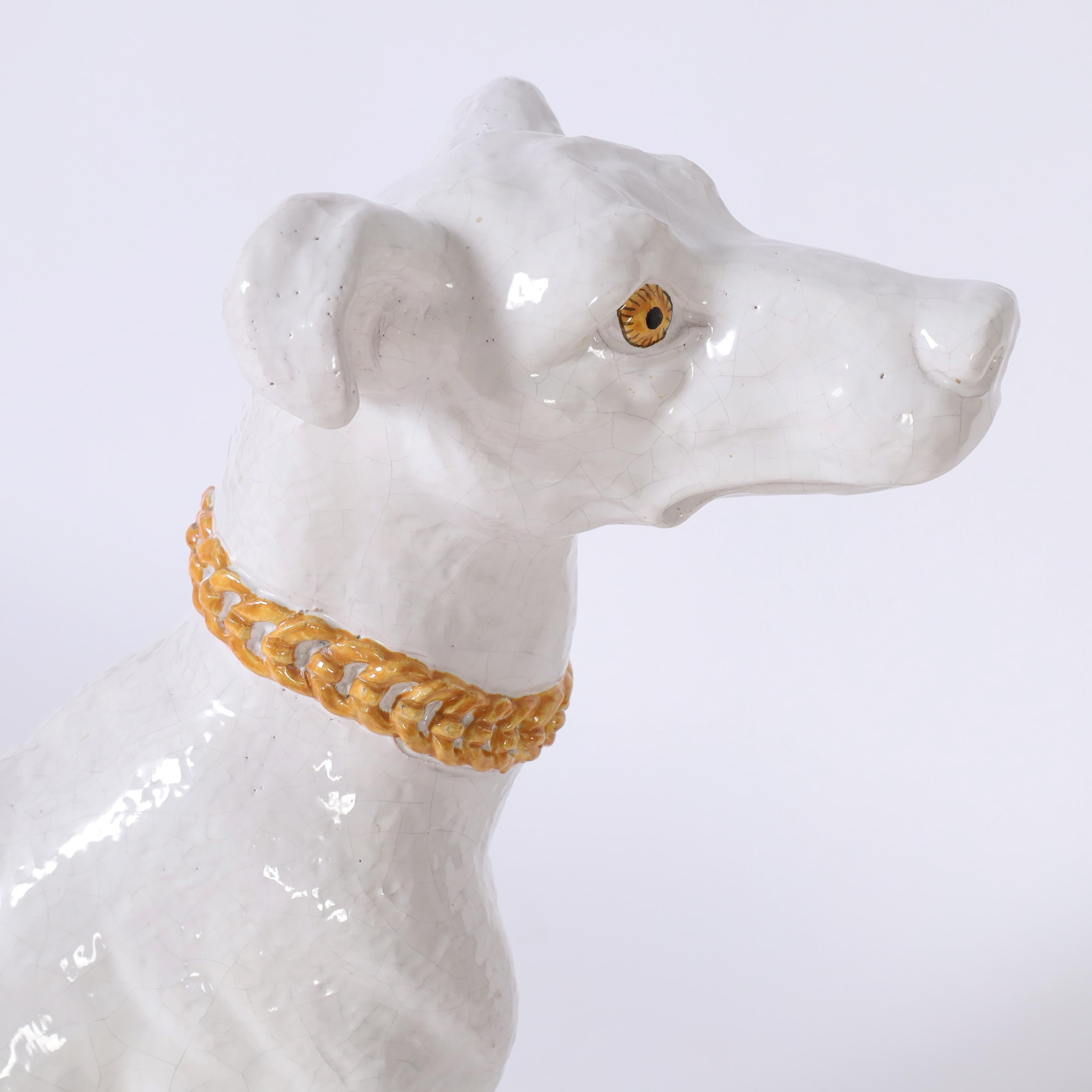Vintage Italian Glazed Terracotta Dog For Sale 1