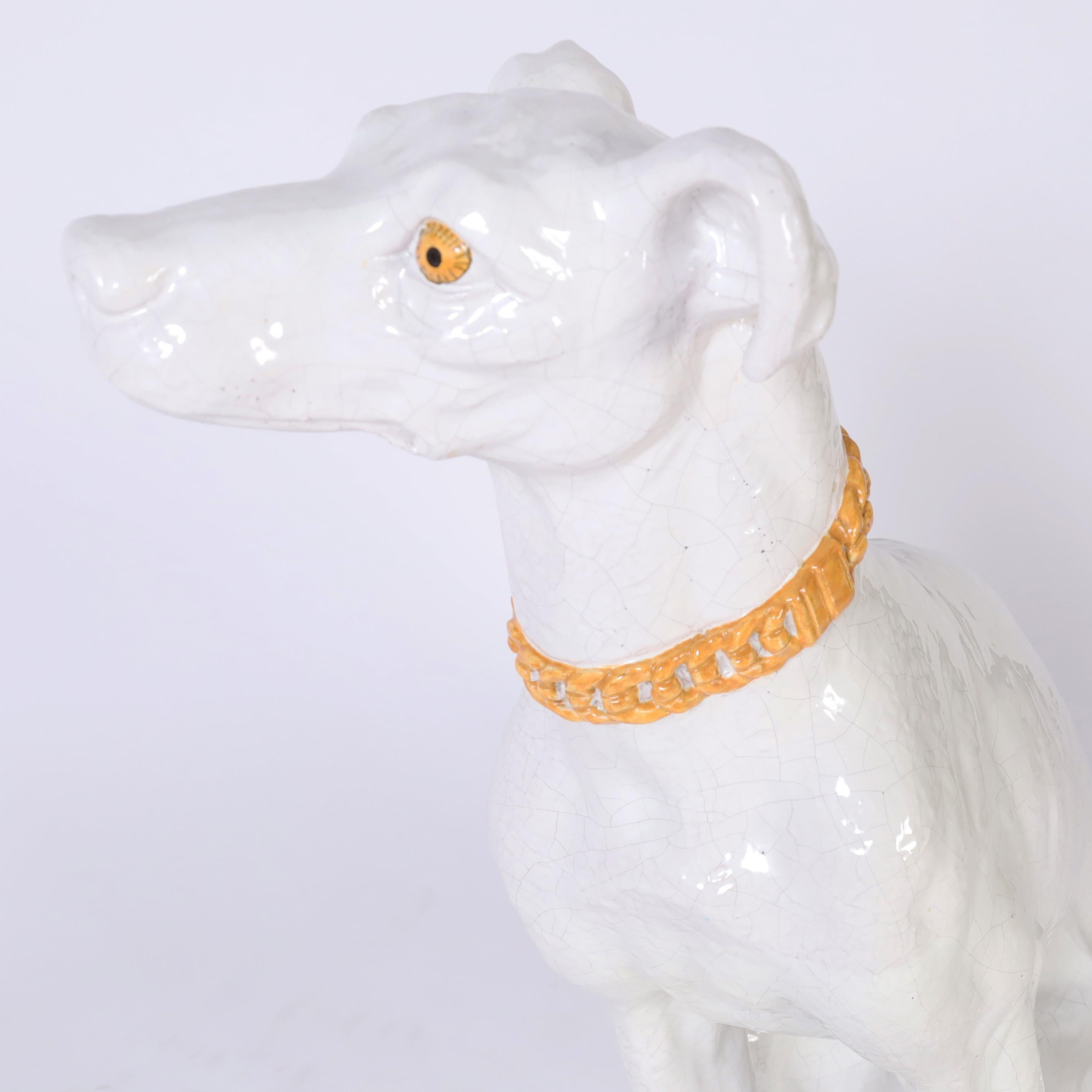 Vintage Italian Glazed Terracotta Dog For Sale 2