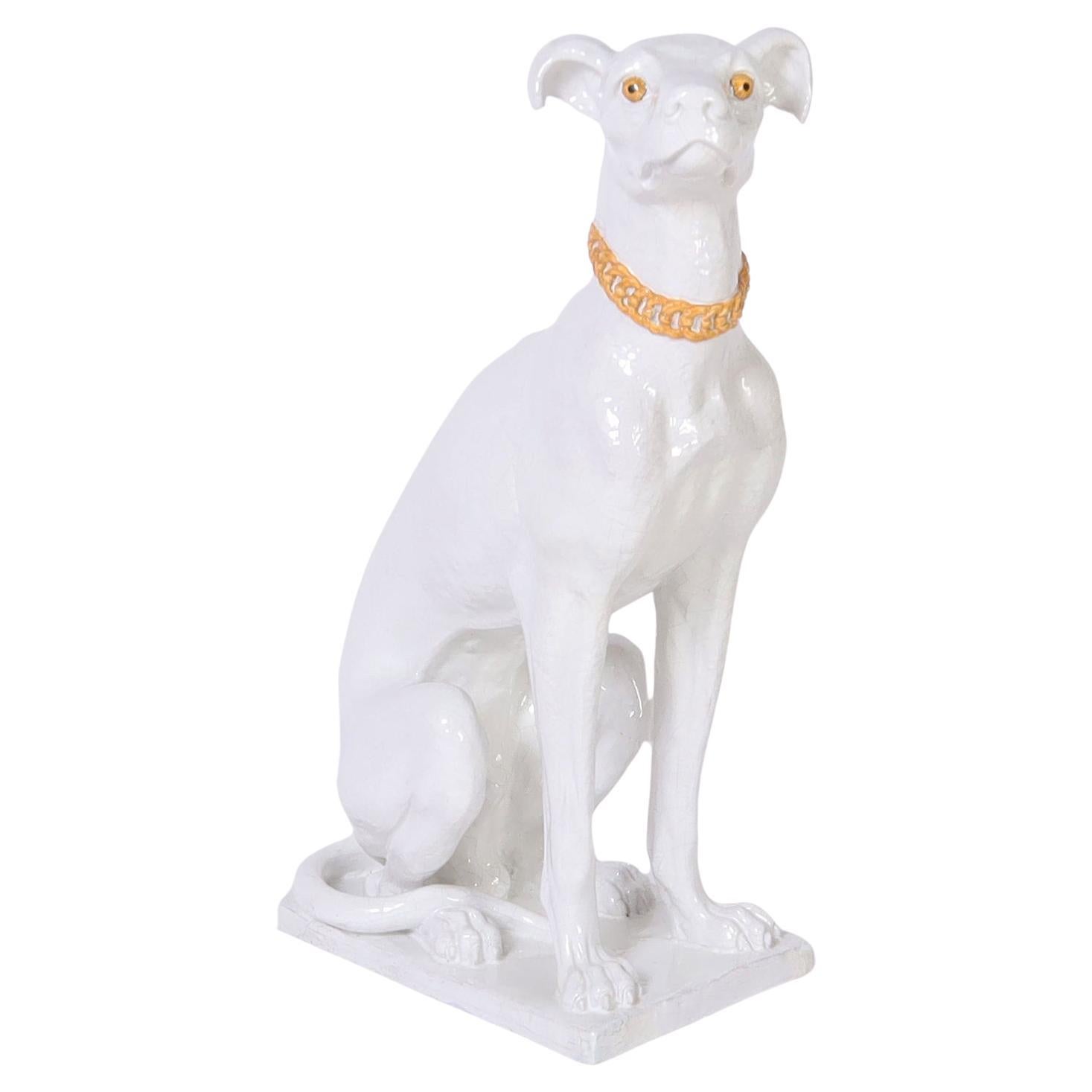 Vintage Italian Glazed Terracotta Dog For Sale