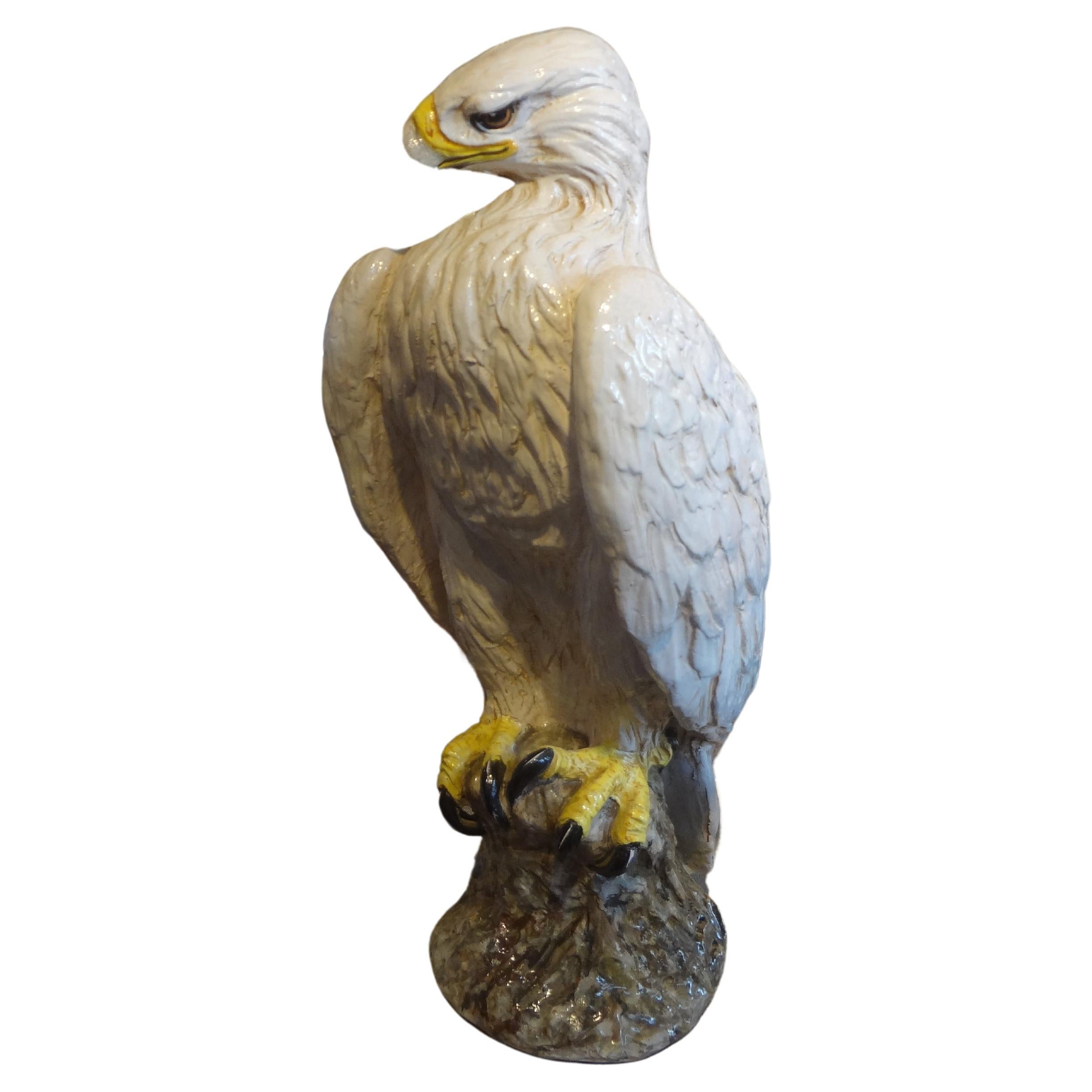 Vintage Italian Glazed Terracotta Eagle Sculpture For Sale 7