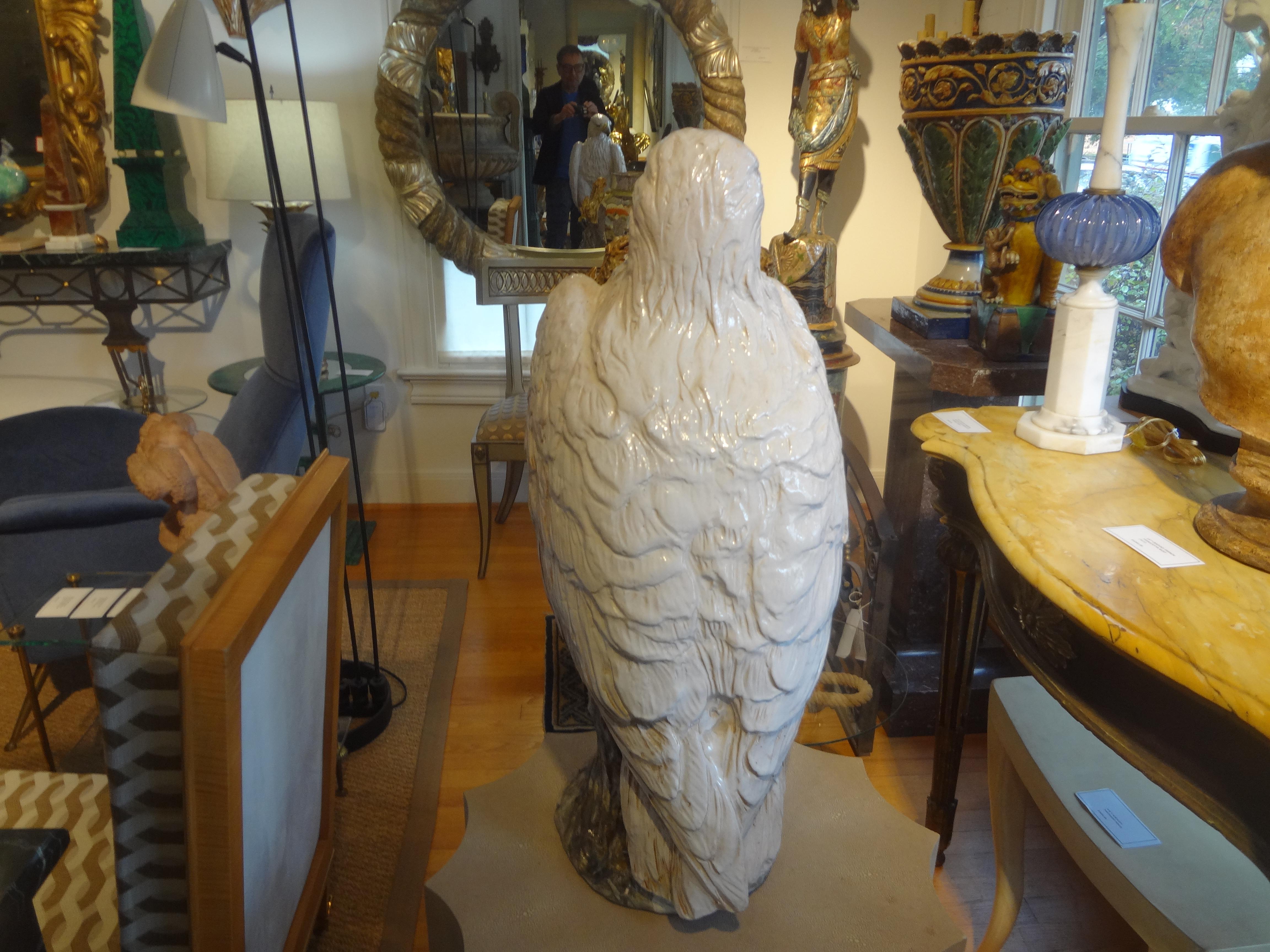 Vintage Italian Glazed Terracotta Eagle Sculpture For Sale 3