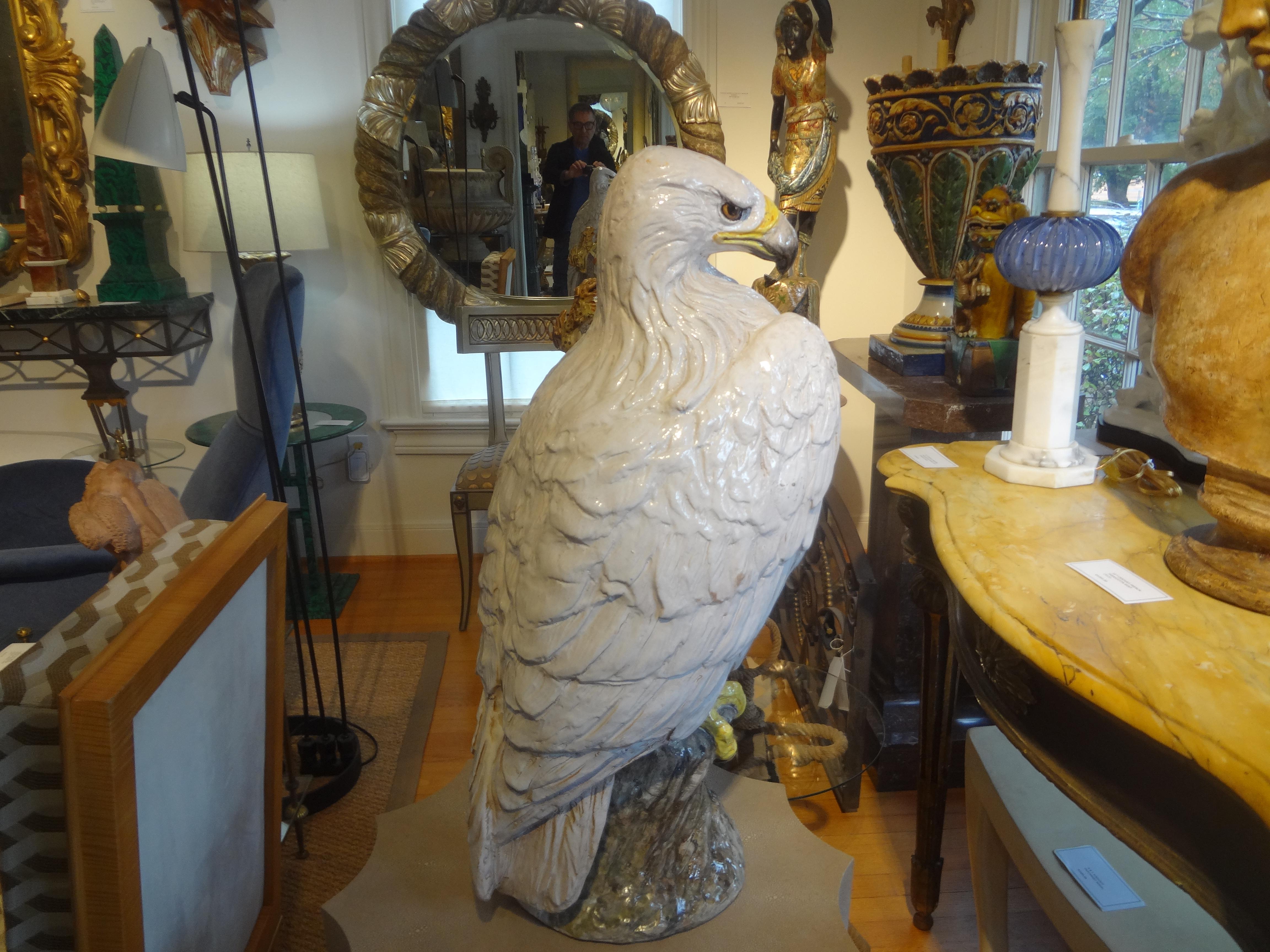 Vintage Italian Glazed Terracotta Eagle Sculpture For Sale 4