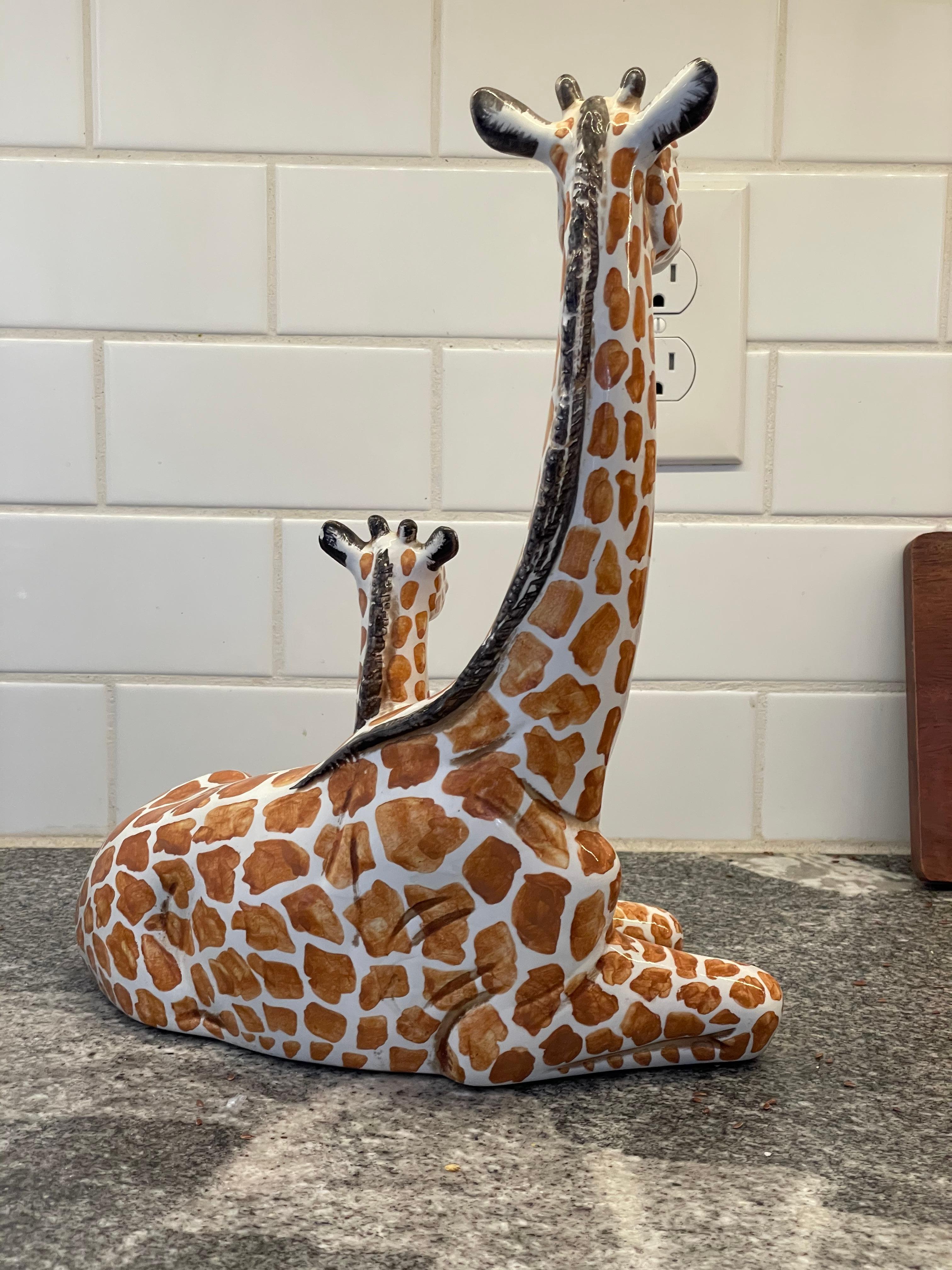 Vintage Italian Glazed Terracotta Giraffes In Good Condition For Sale In W Allenhurst, NJ