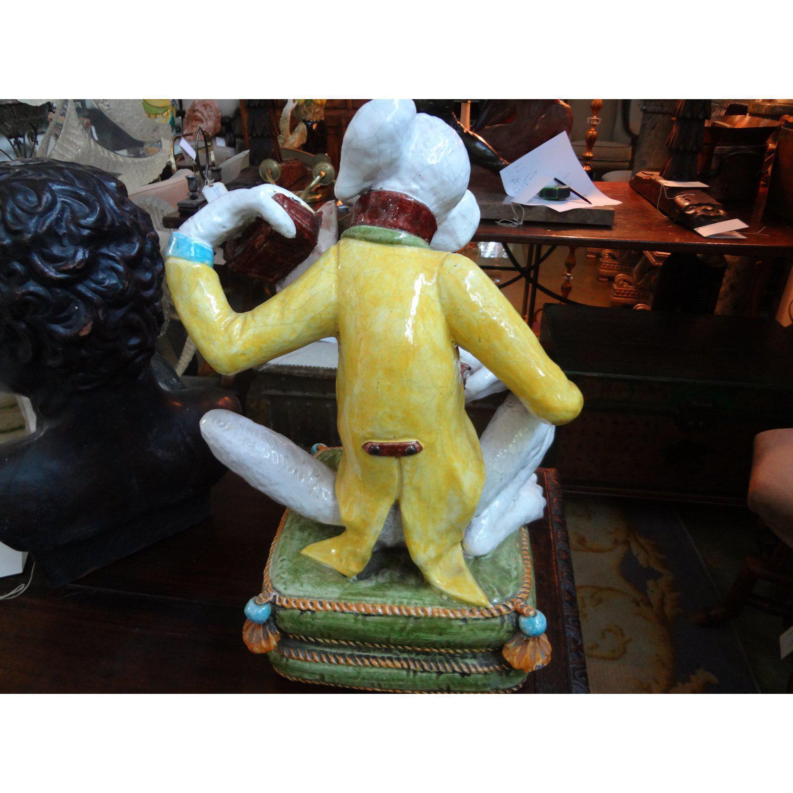 Vintage Italian Glazed Terracotta Monkey Figure 1