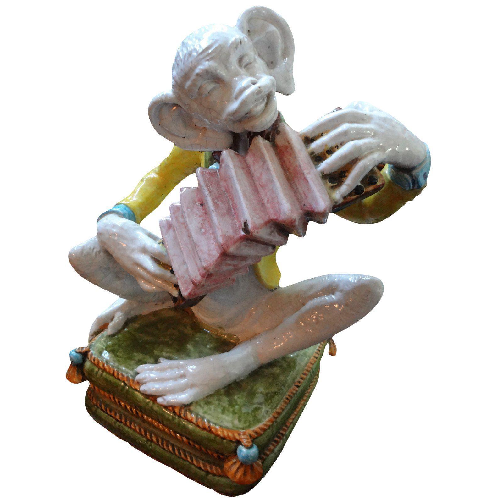 Vintage Italian Glazed Terracotta Monkey Figure 2