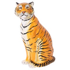 Italienische glasierte Terrakotta-Tiger-Skulptur, Vintage