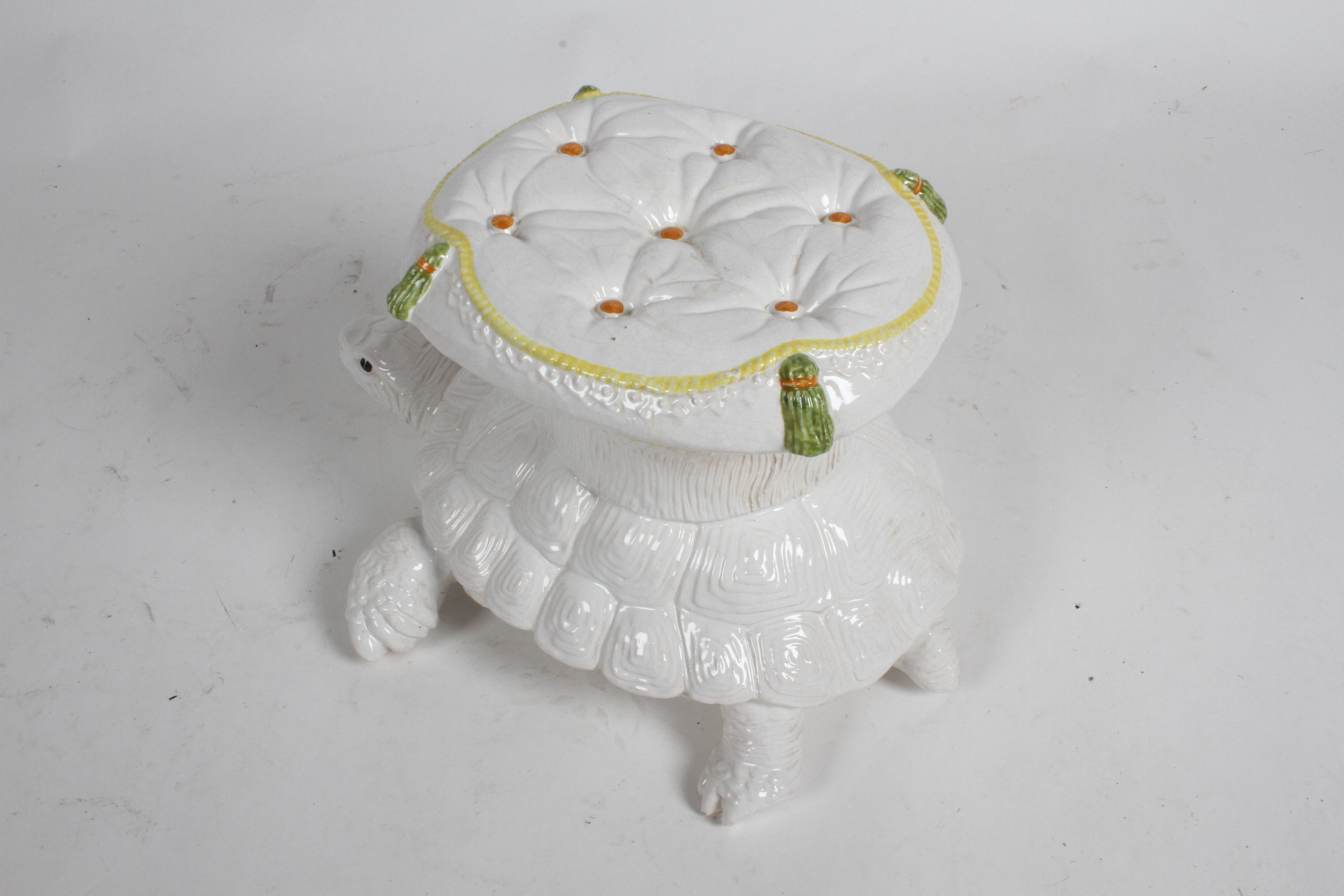 Vintage Italian Glazed Terracotta Turtle Garden Seat, Stool or Cocktail Table 2