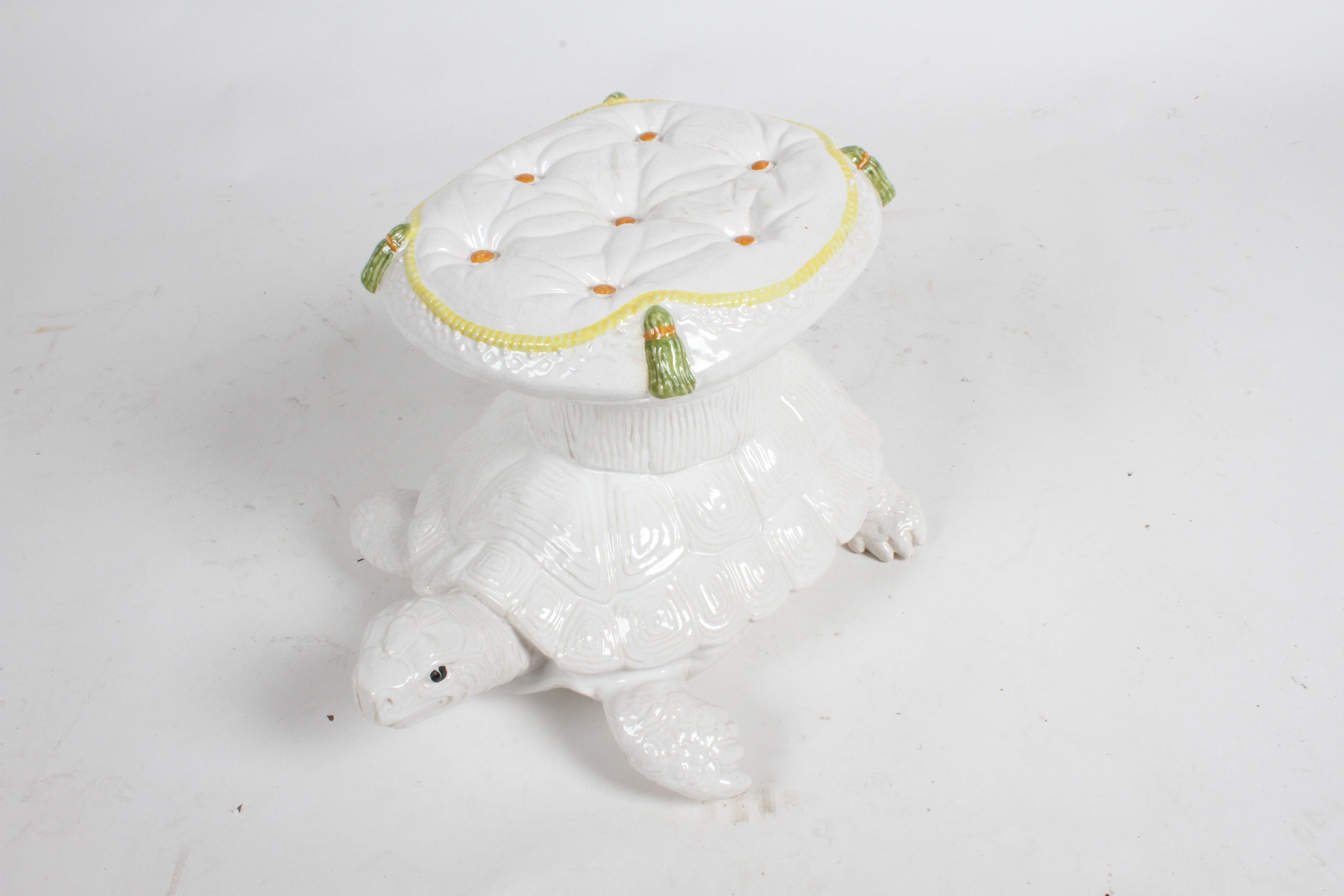 Vintage Italian Glazed Terracotta Turtle Garden Seat, Stool or Cocktail Table 8