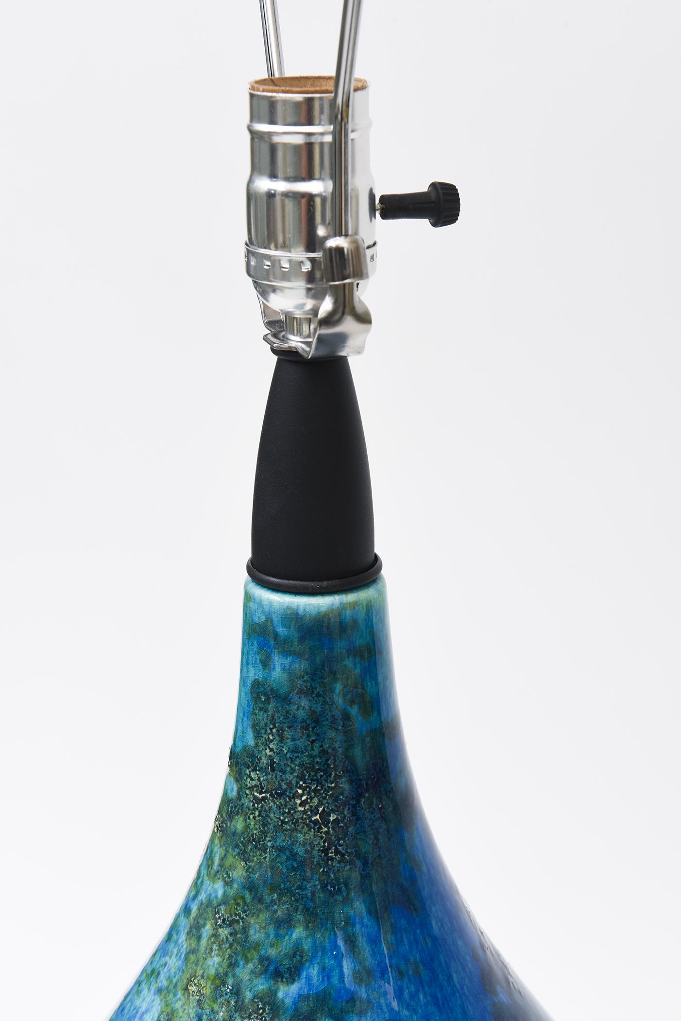 Lámpara Bulbosa de Mesa o Escritorio de Cerámica Esmaltada Italiana Vintage Verde, Azules Glaseado en venta