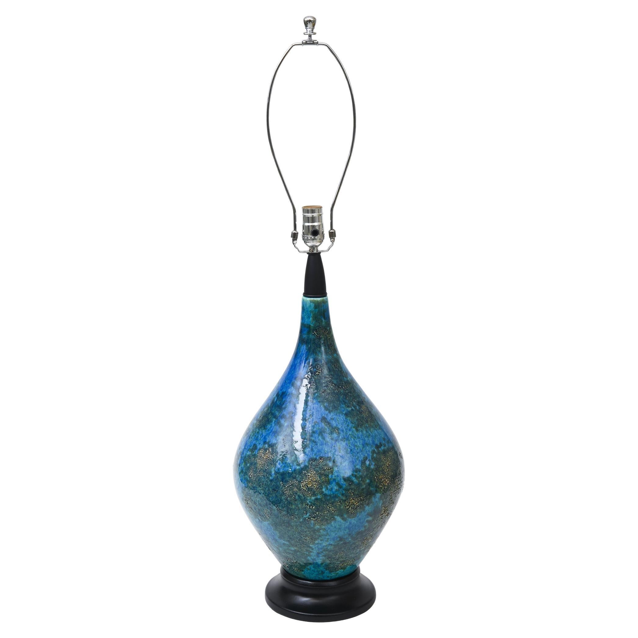 Vintage Italian Lamp in ceramica strutturata da tavolo o da scrivania Greene & Greene, Blues