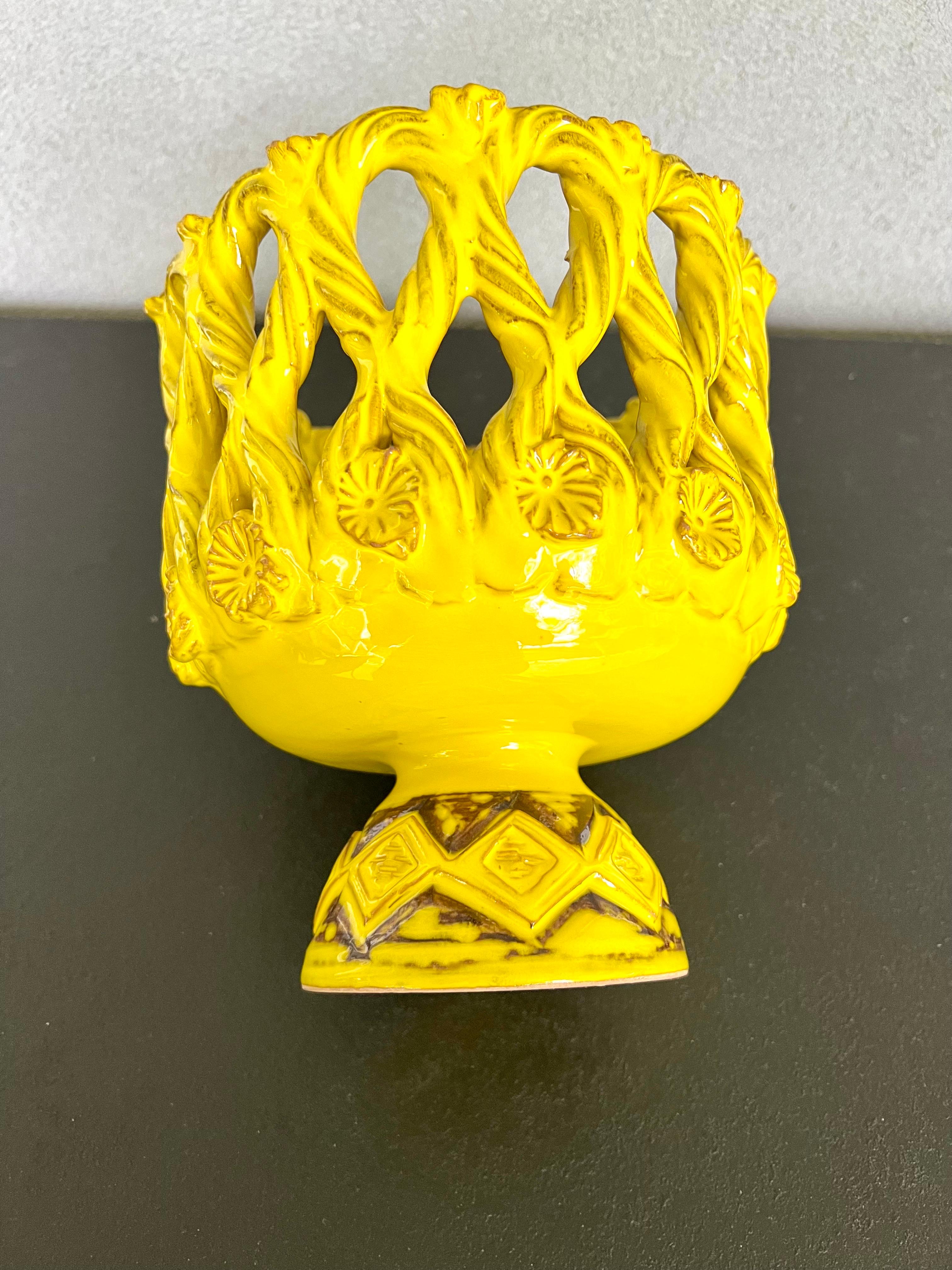 Mid-Century Modern Vintage Italian Glazed Yellow Terracotta Table Centerpiece Made in, 1967 For Sale