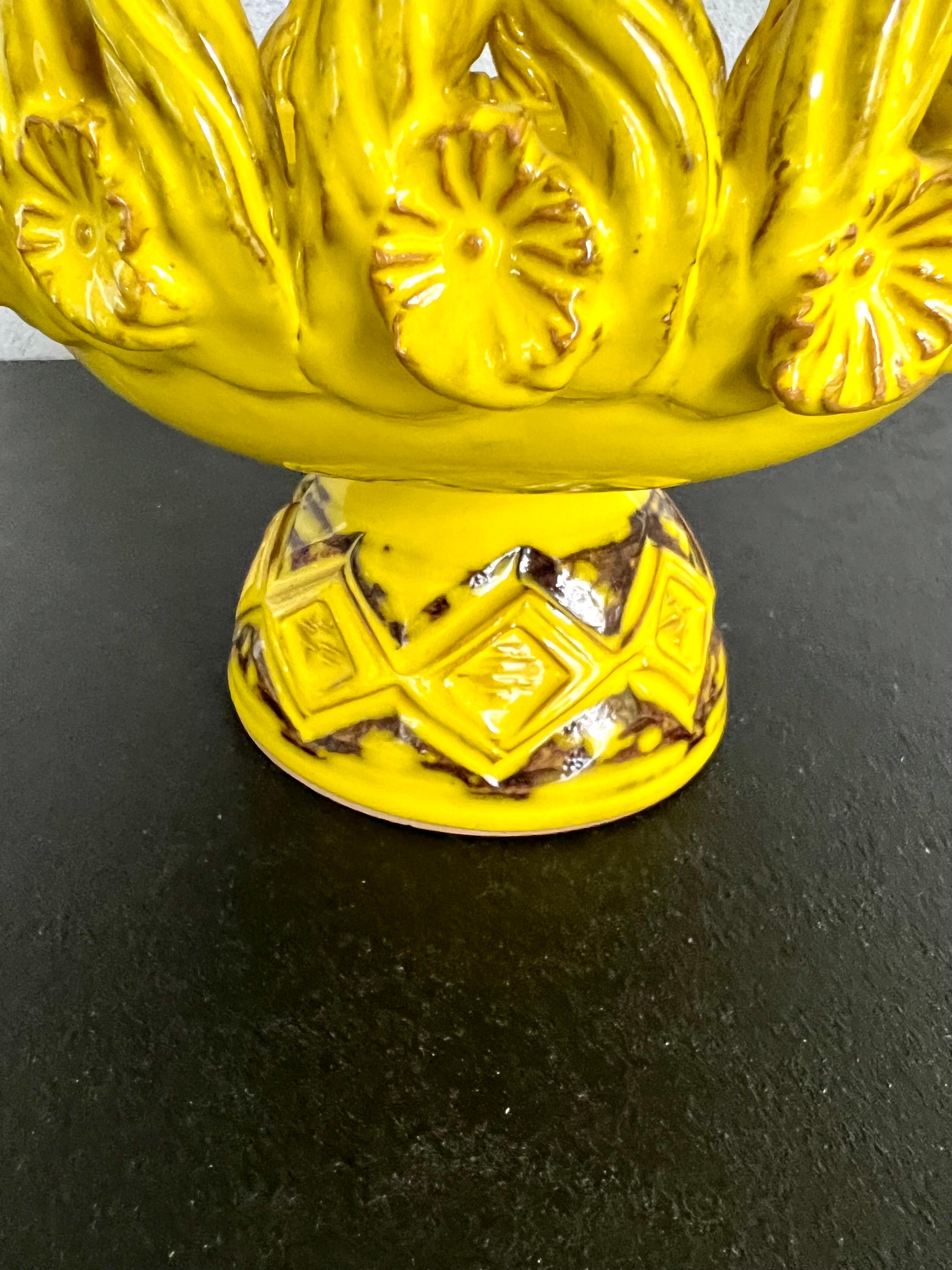 Vintage Italian Glazed Yellow Terracotta Table Centerpiece Made in, 1967 In Excellent Condition For Sale In Fort Washington, MD